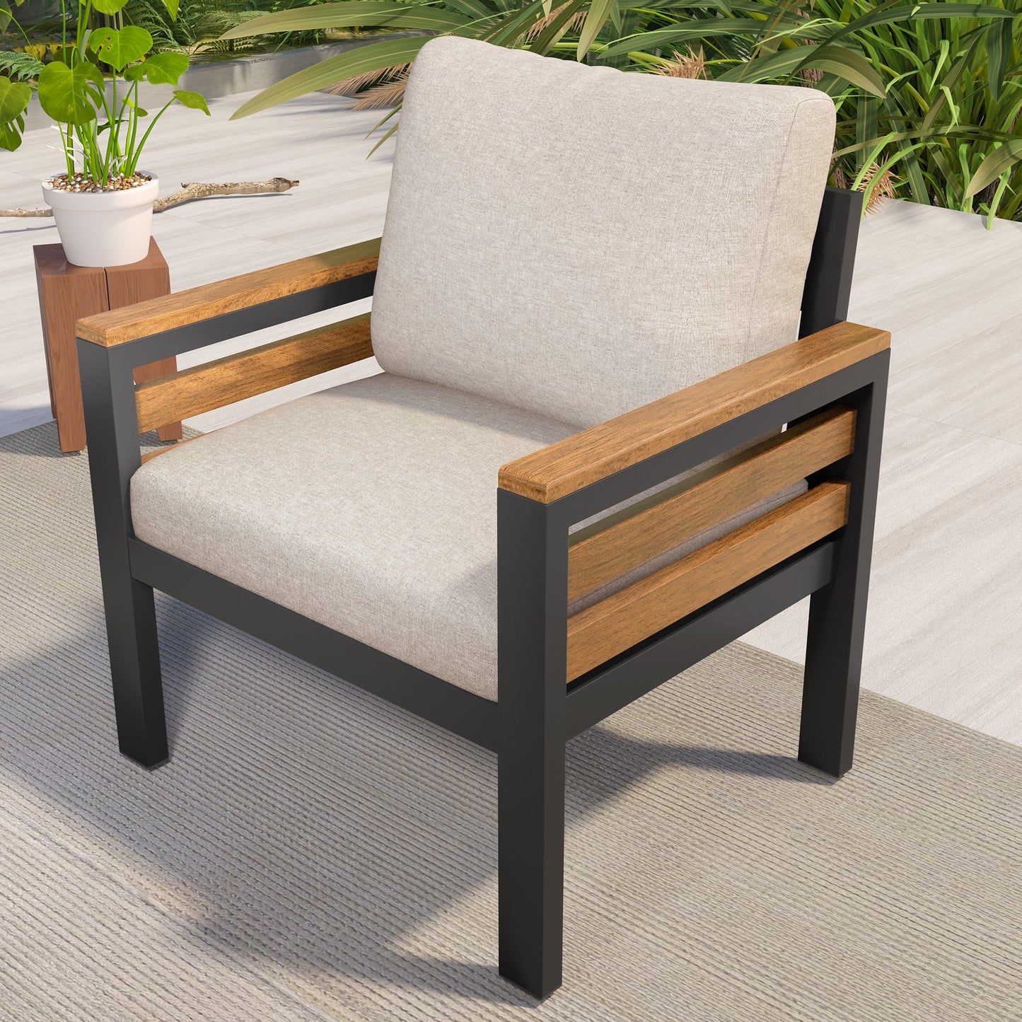 4-Piece Outdoor Furniture Sofa Set for 5 People with Acacia Wood