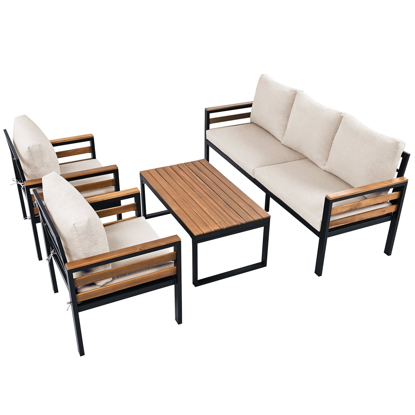 4-Piece Outdoor Furniture Sofa Set for 5 People with Acacia Wood