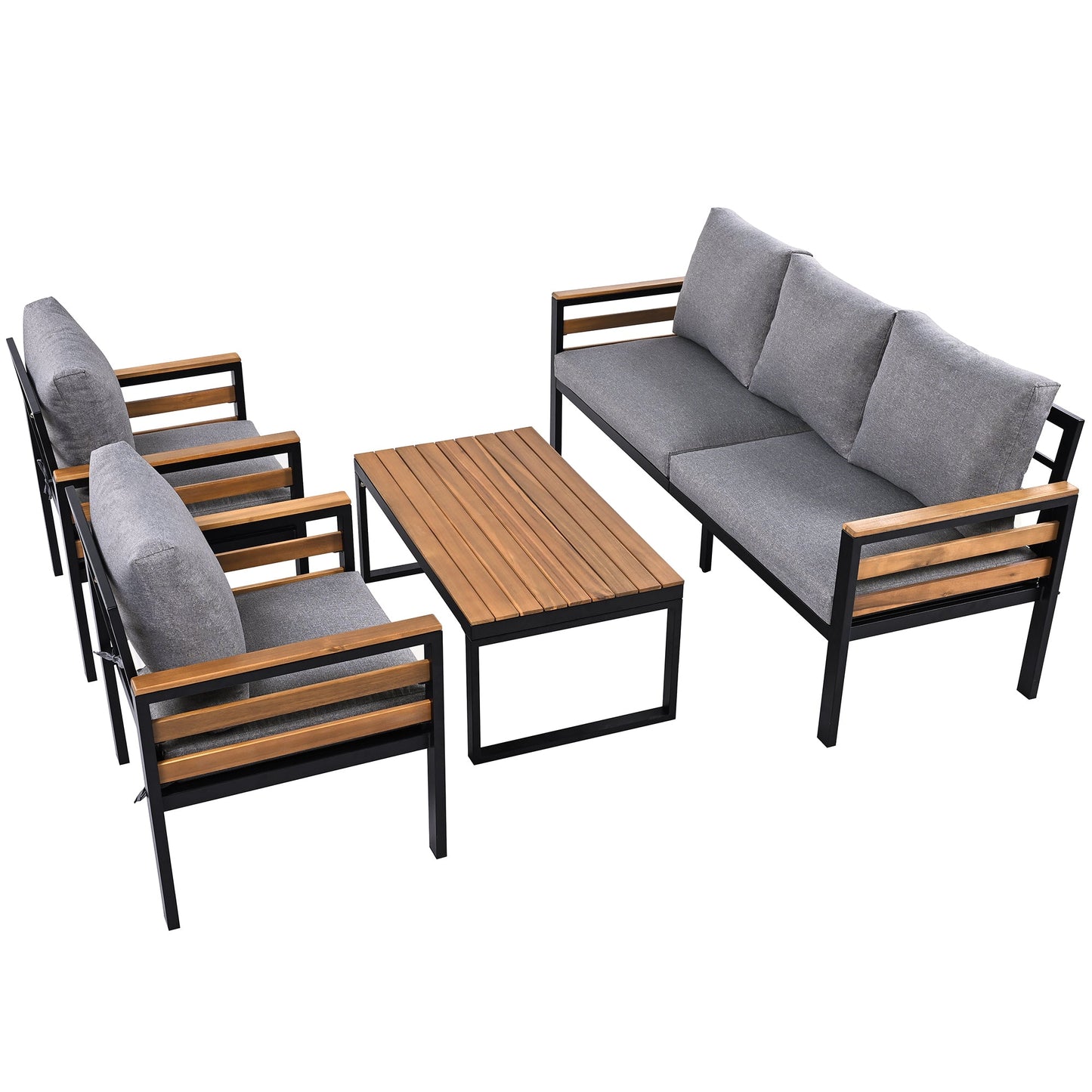 4-Piece Outdoor Furniture Sofa Set for 5 People with Acacia Wood