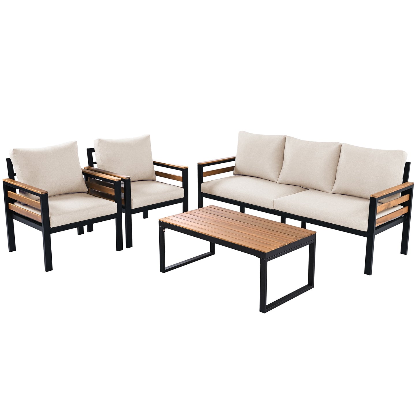 4-Piece Outdoor Furniture Sofa Set for 5 People with Acacia Wood