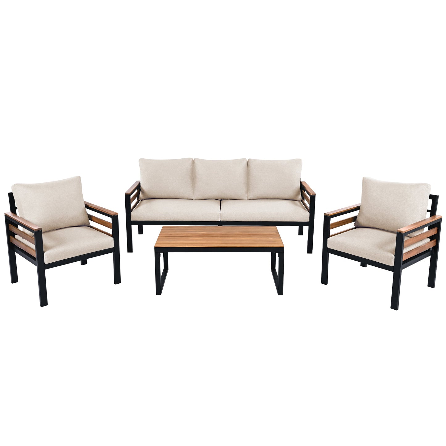 4-Piece Outdoor Furniture Sofa Set for 5 People with Acacia Wood