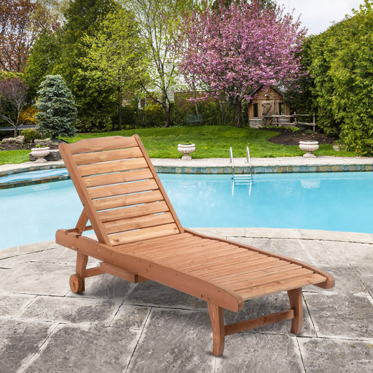 Outsunny Wooden Chaise Lounge Outdoor Patio Furniture Adjustable